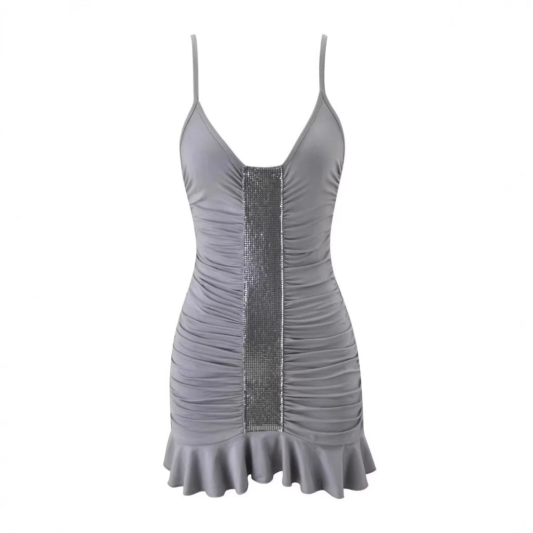Ladies seductive mini dress with ruffled hem and sparkling detail StylebySassy