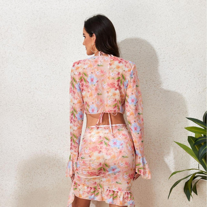 Women's bathing set with floral design, short top and wrap skirt StylebySassy
