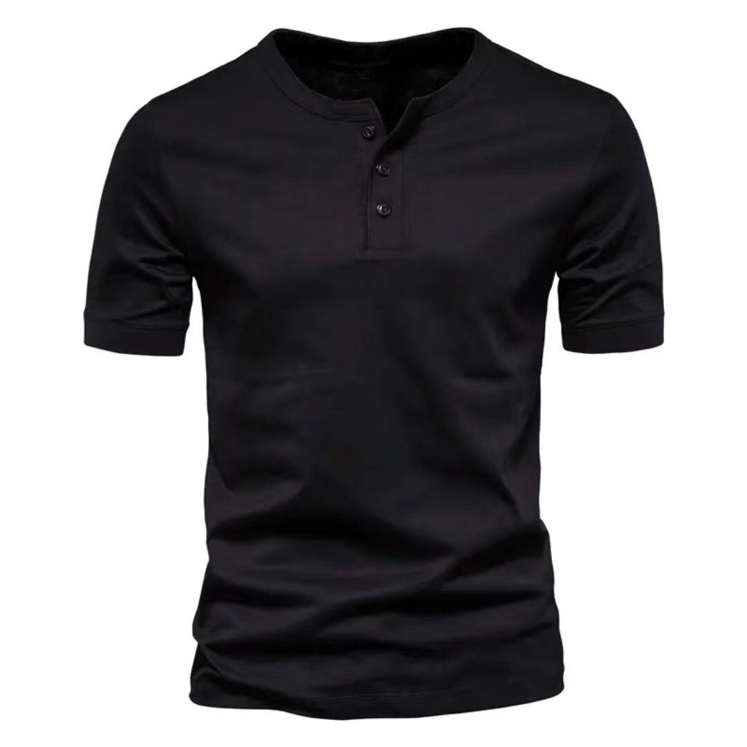 Men's tailored short-sleeve Henley shirt made of cotton blend with button placket StylebySassy