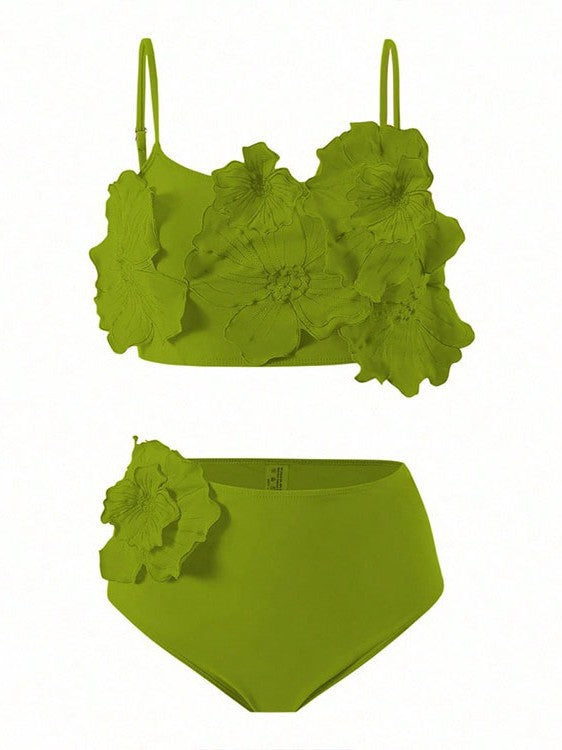 Women's bikini set with floral 3D design and high-cut bottom StylebySassy