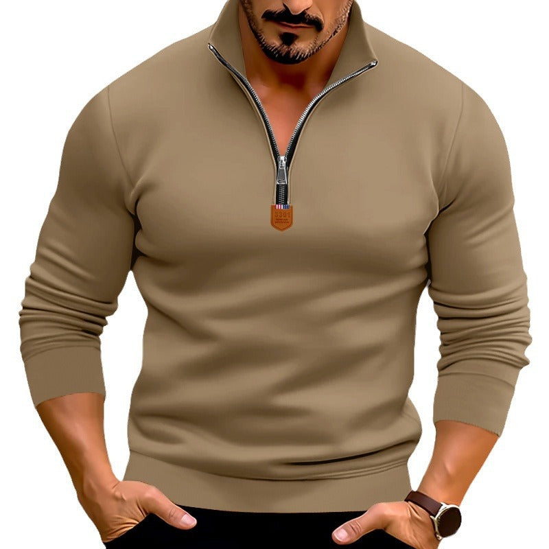 Men's narrow cut fine knit pullover with short zipper, shaping seams, and stretch waistband StylebySassy
