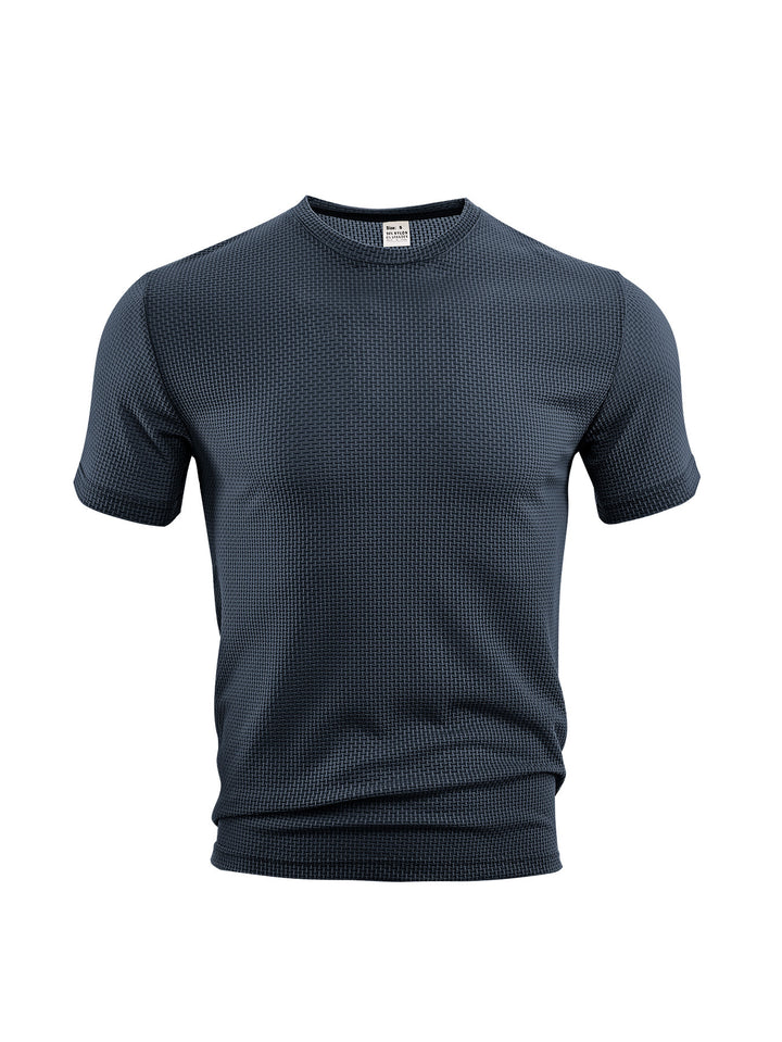 Men's waffle structure T-shirt with round neckline and body-hugging fit StylebySassy