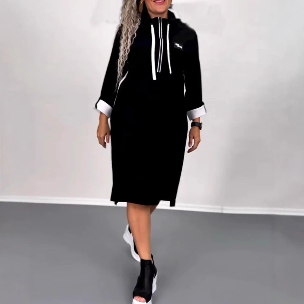 Women’s Nano Hoodie Midi Dress with Hood, Drawstring and Roll-up Cuffs StylebySassy