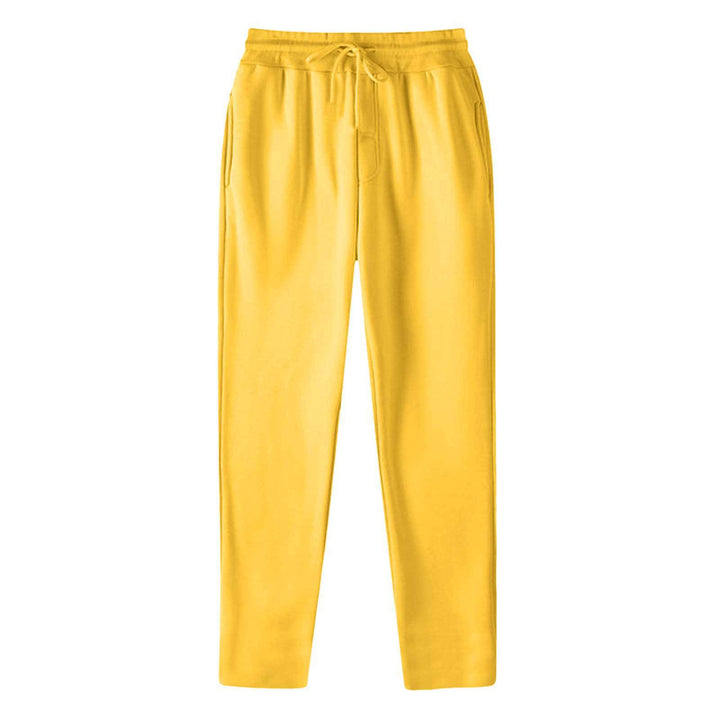 Men's straight-cut sweatpants made of mottled cotton blend with elastic waistband, drawstring, and side pockets StylebySassy