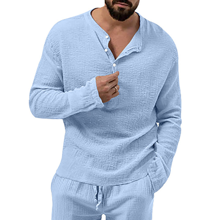 Men's relaxed Henley set made of lightweight cotton gauze with drawstring pants StylebySassy