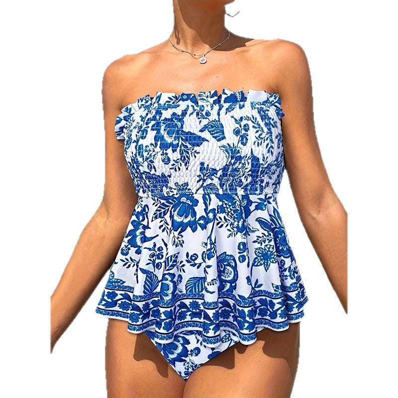 Women's One-Piece Swimsuit with Floral Ruffle Details StylebySassy
