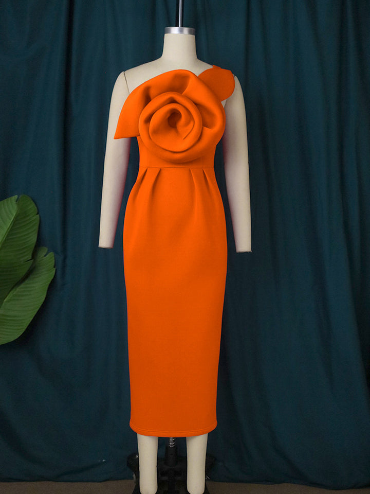 Women's Elegant Evening Dress with Floral 3D Rose Accent StylebySassy