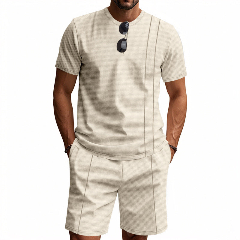 Men's breathable structured jersey short-sleeve shirt with matching pleated shorts StylebySassy