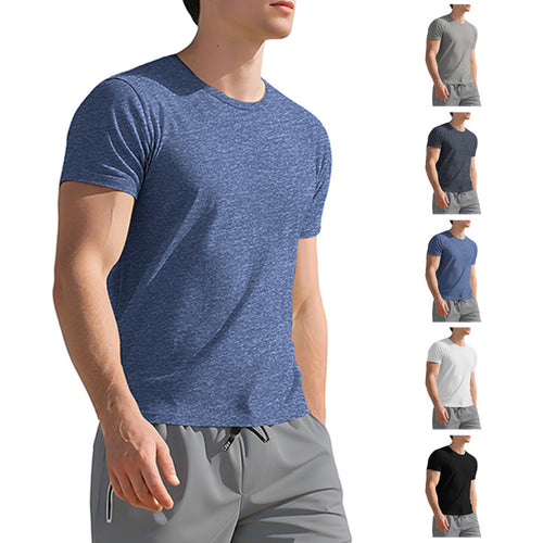 Men's melange functional T-shirt with round neck, lightweight cotton blend and breathable structure StylebySassy