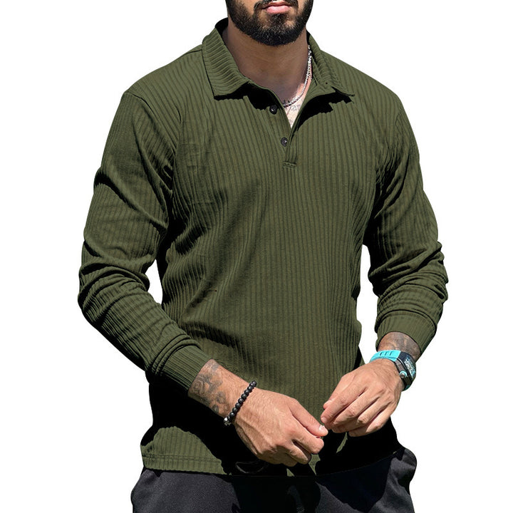 Men's ribbed long-sleeve polo with textured knit and half-button placket StylebySassy