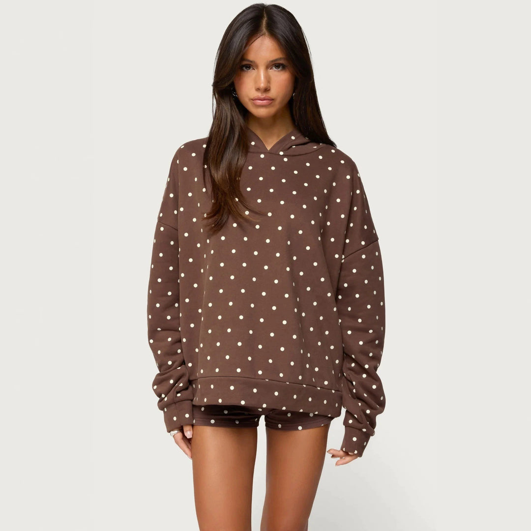 Women's dotted comfort set with hooded sweatshirt, kangaroo pocket and shorts StylebySassy