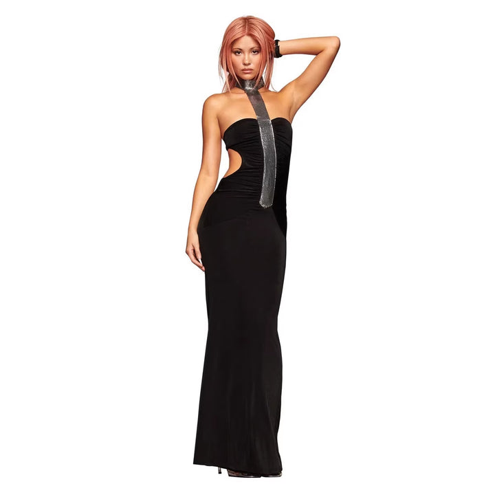 Women High-Quality Maxi Dress with Shimmering Neckline StylebySassy