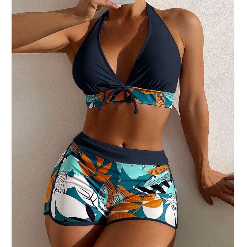 Women High-neck Bikini with Playful Floral Pattern StylebySassy