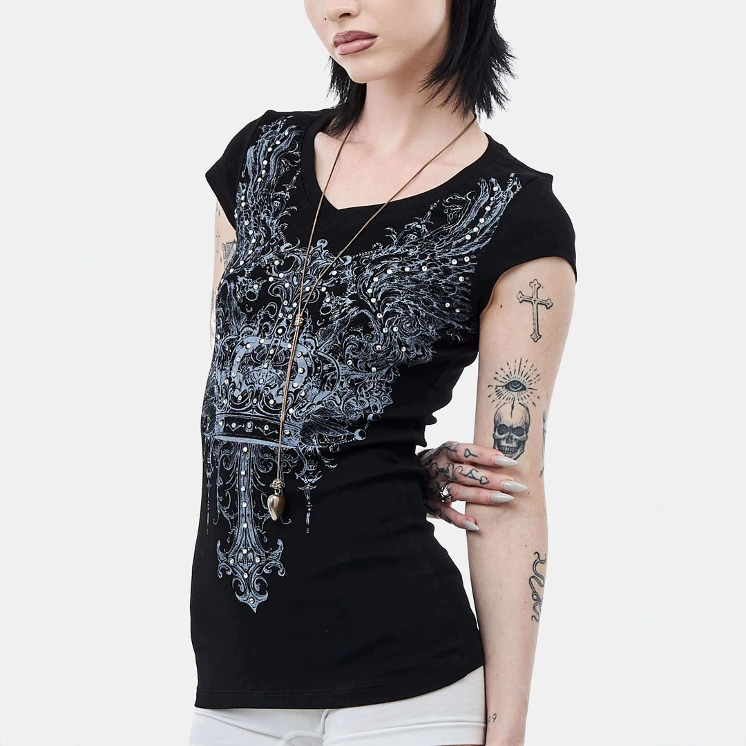 Women's V-Neck T-Shirt with Extravagant Graphics StylebySassy