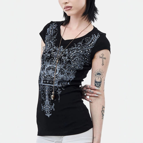 Women's V-Neck T-Shirt with Extravagant Graphics StylebySassy