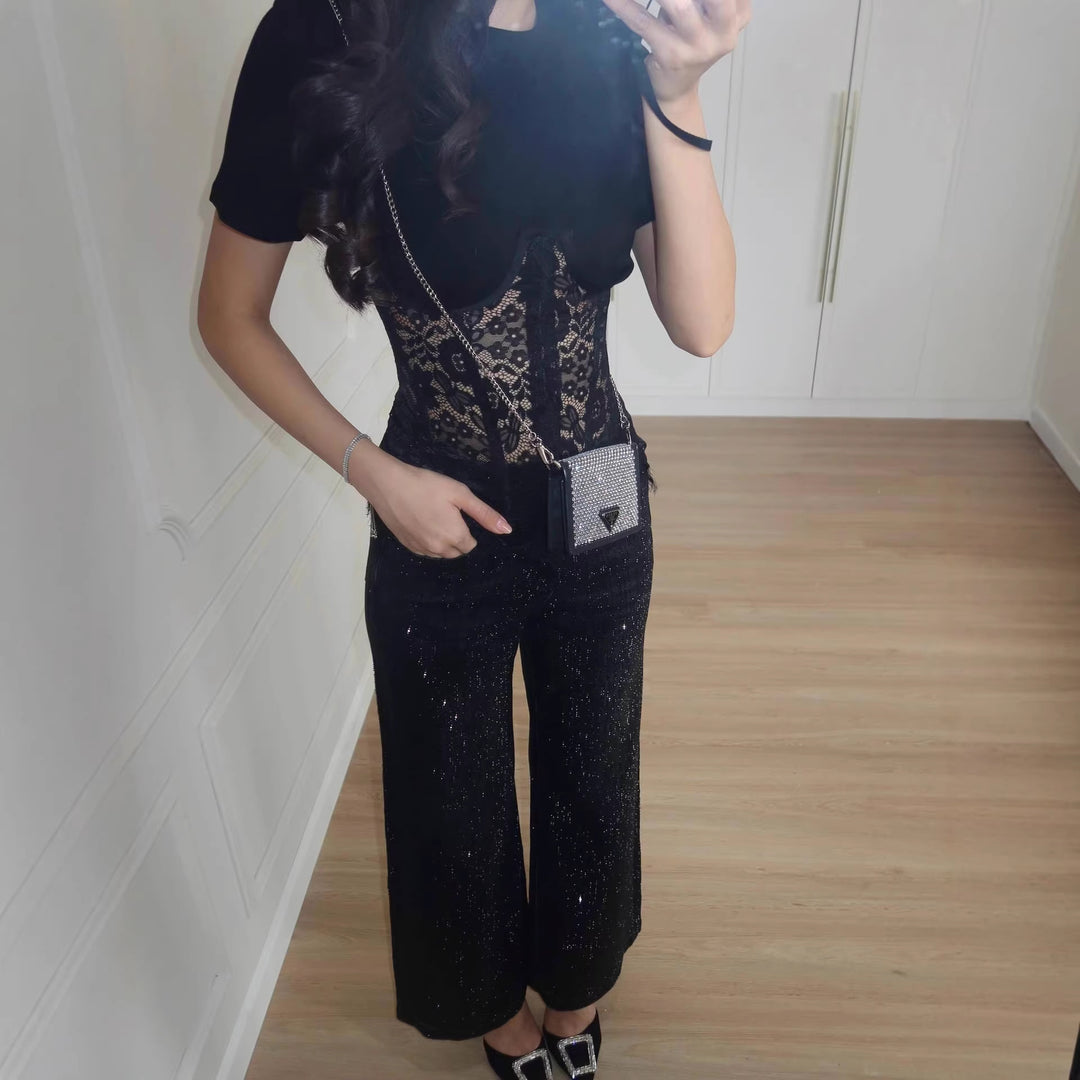 Women nan T-shirt with inserted lace corset and contoured underwire seam StylebySassy