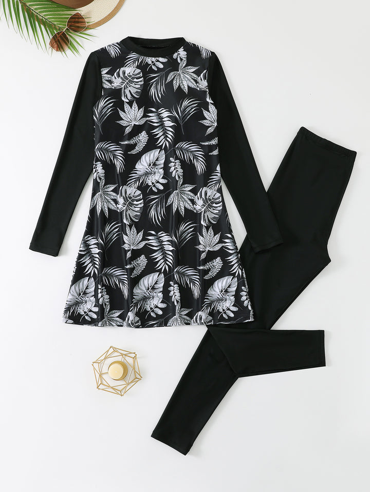 Women's Sporty Long Sleeve Swimsuit with Skirt StylebySassy