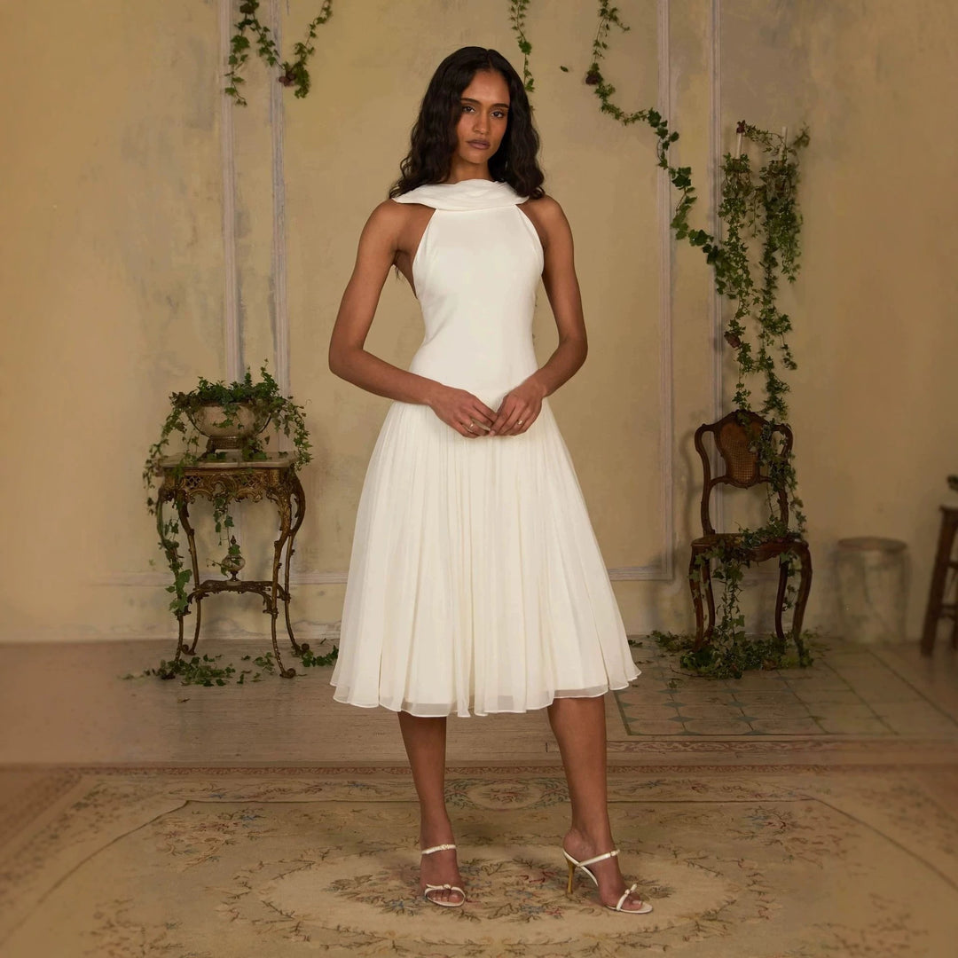 Ladies Elegant Midi Dress with Off-Shoulder Design and Flowing Skirt StylebySassy