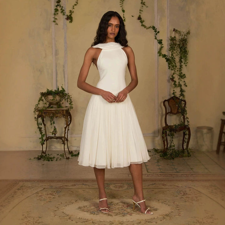 Ladies Elegant Midi Dress with Off-Shoulder Design and Flowing Skirt StylebySassy