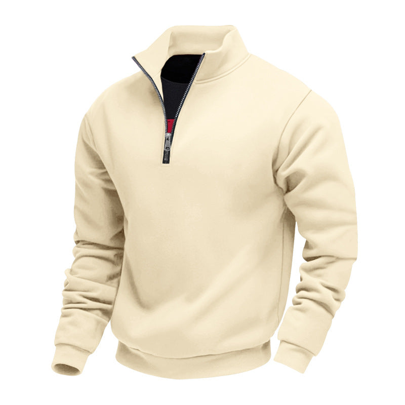 Men's brushed sweat half-zip with contrasting inner collar and elastic hem StylebySassy