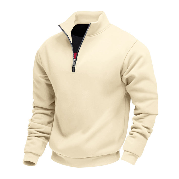 Men's brushed sweat half-zip with contrasting inner collar and elastic hem StylebySassy