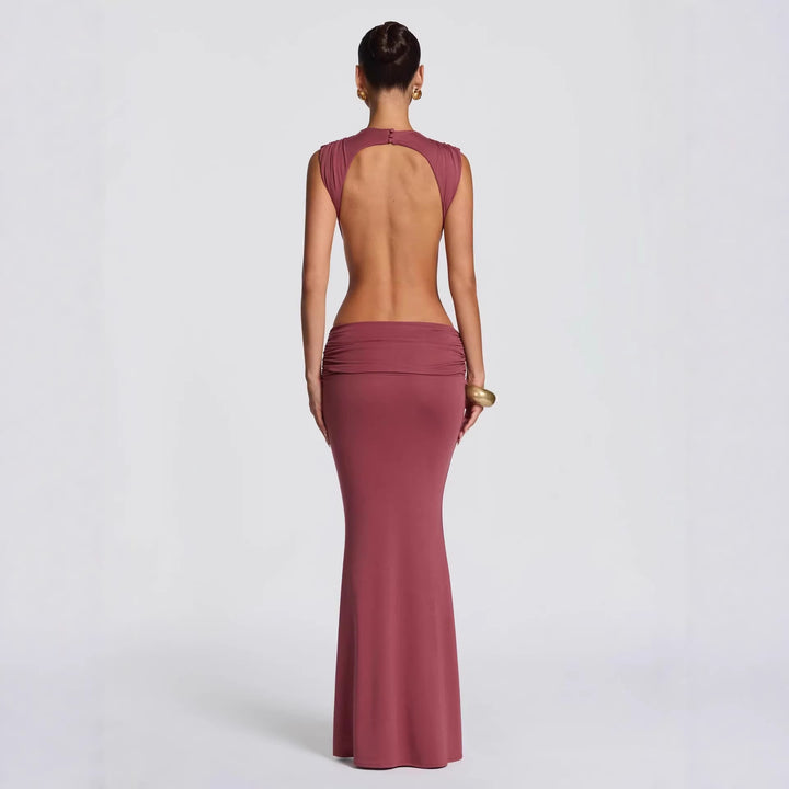 Women's Long Maxi Dress with Stylish Cut-Outs and Ruching