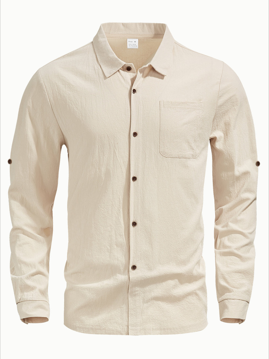 Men's casual long-sleeve shirt with Kent collar, chest pocket, and sleeve strap StylebySassy