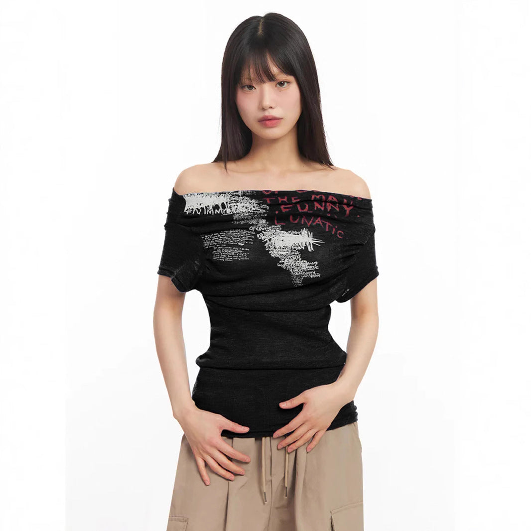 Women Off-Shoulder Shirt with Graphic Print StylebySassy