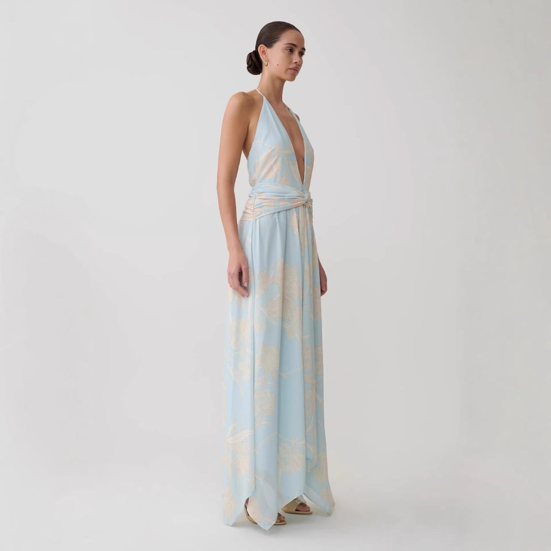 Women's Elegant Wrap Dress with Deep V-Neck and Floral Design StylebySassy