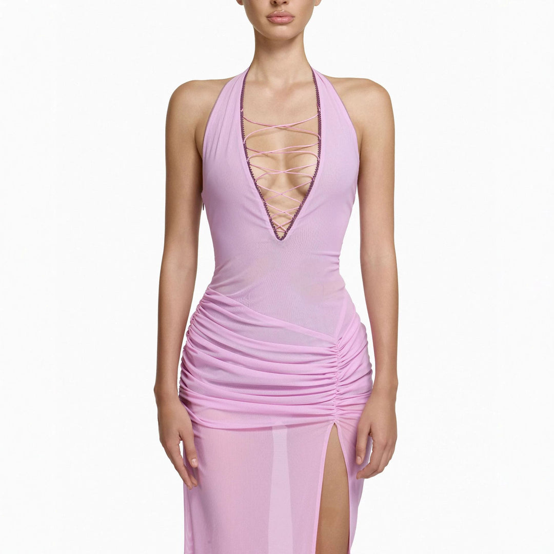 Women Elegant Wrap Dress with Deep V-Neck and Ruching StylebySassy