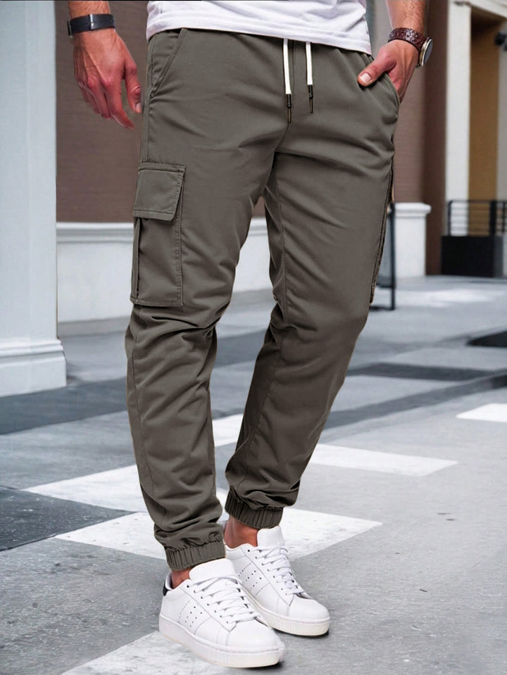 Men's Nan Tapered Leisure Cargo Pants with Flap Pockets, Drawstring Waist and Elastic Leg Openings StylebySassy