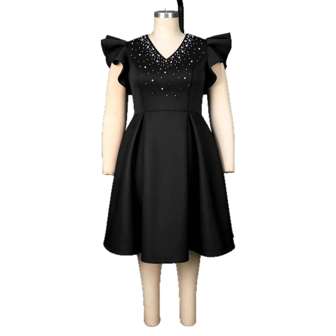 Women A-Line dress with shimmering pearls and voluminous sleeves StylebySassy
