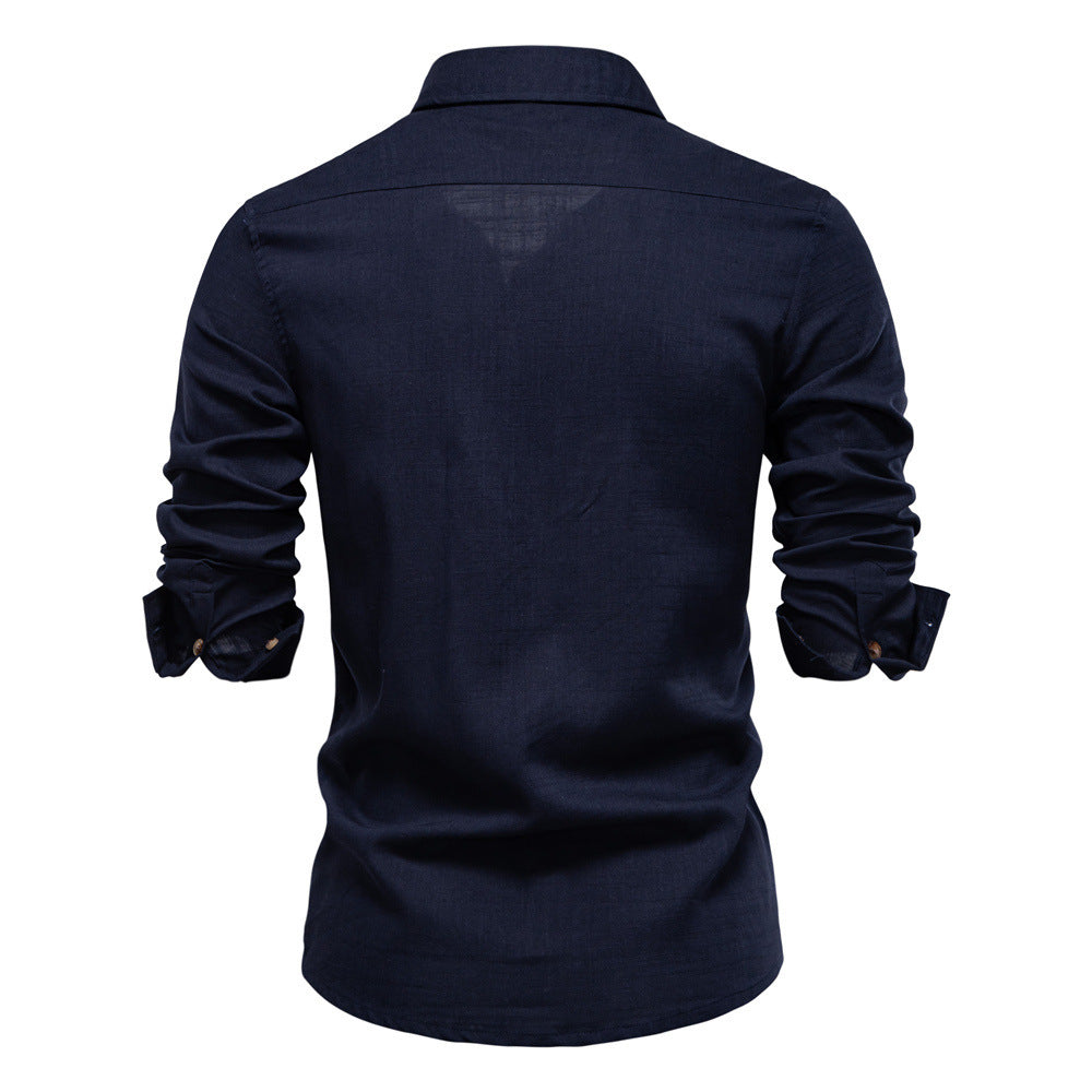 Men's Workshirt in Denim Look with Double Chest Pockets and Contrast Stitching StylebySassy