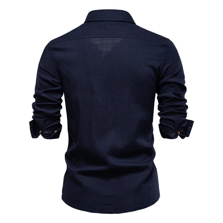 Men's Workshirt in Denim Look with Double Chest Pockets and Contrast Stitching StylebySassy