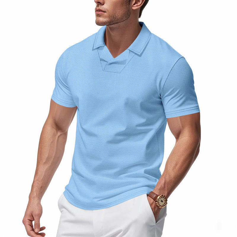 Men's structured short-sleeve polo with open V-neck and close-fitting cut StylebySassy