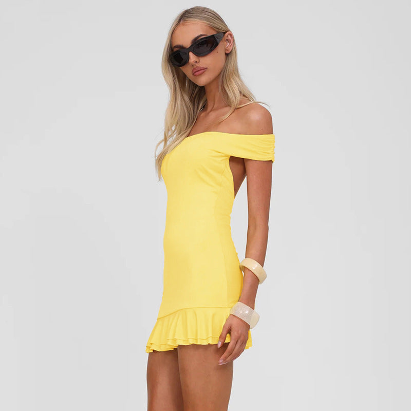 Women Figure-Flattering Mini Dress with Off-Shoulder Design and Subtle Ruffle Details StylebySassy