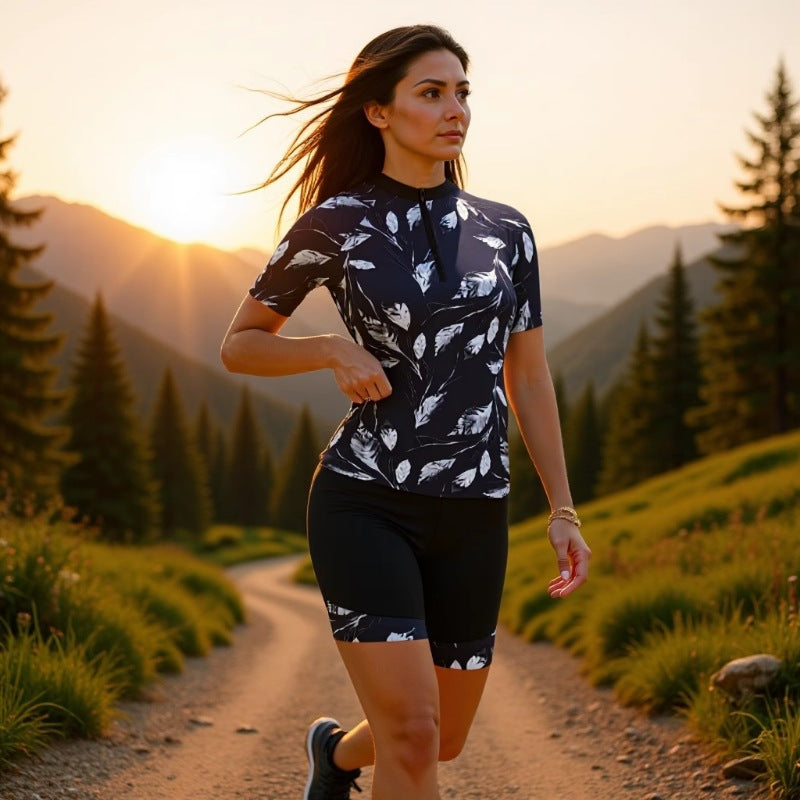 Women's sporty short-sleeve swimsuit with floral pattern StylebySassy