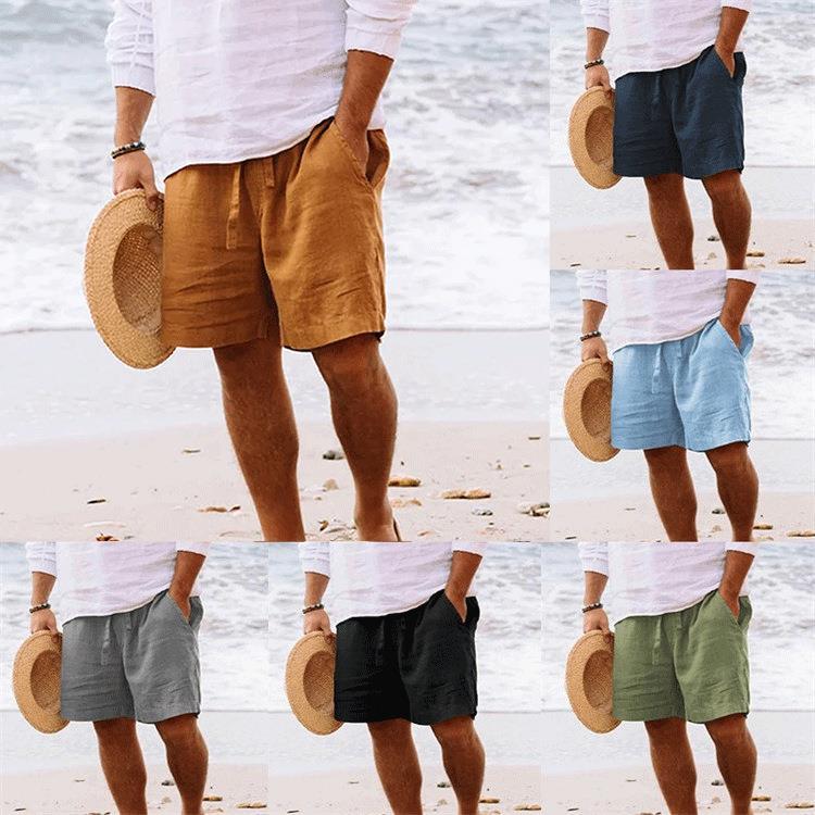 Men's casual travel Bermuda shorts with crinkle texture, adjustable drawstring, and large volume patch pockets StylebySassy