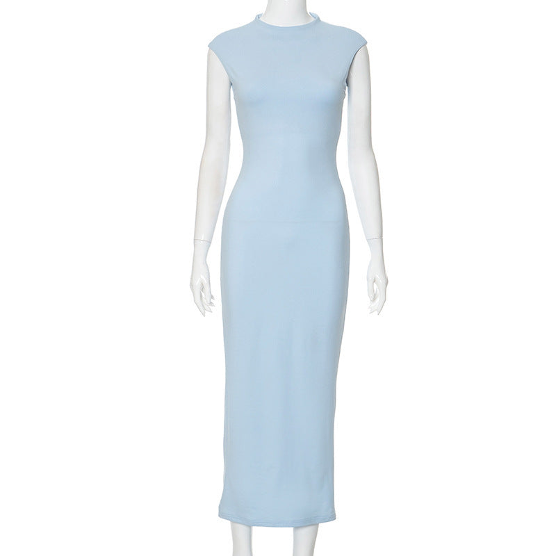 Women's fitted maxi dress with elegant stand-up collar StylebySassy