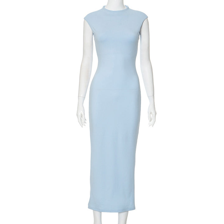 Women's fitted maxi dress with elegant stand-up collar StylebySassy
