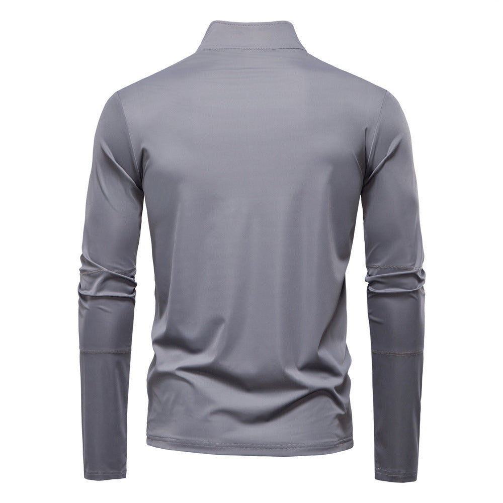 Men's functional long sleeve shirt with stand-up collar and half zipper StylebySassy