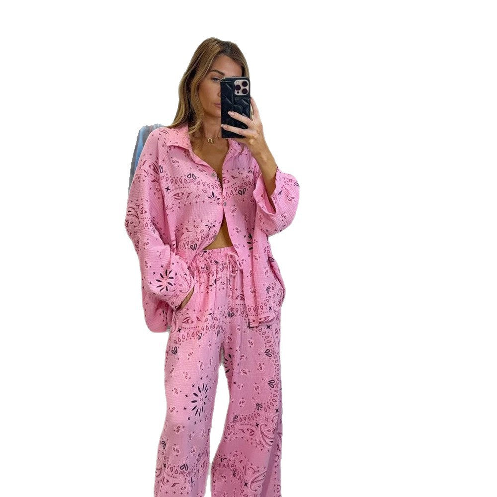 Women's airy lace embroidery beach two-piece set with oversized shirt, chest pocket, and wide palazzo pants StylebySassy