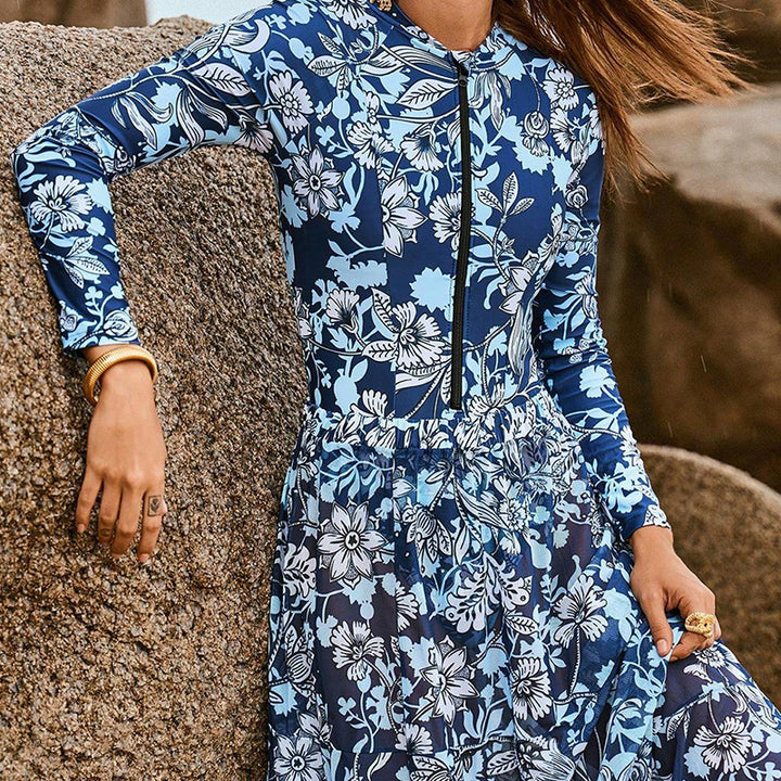 Women elegant swimming suit with long sleeve and stylish overlay StylebySassy