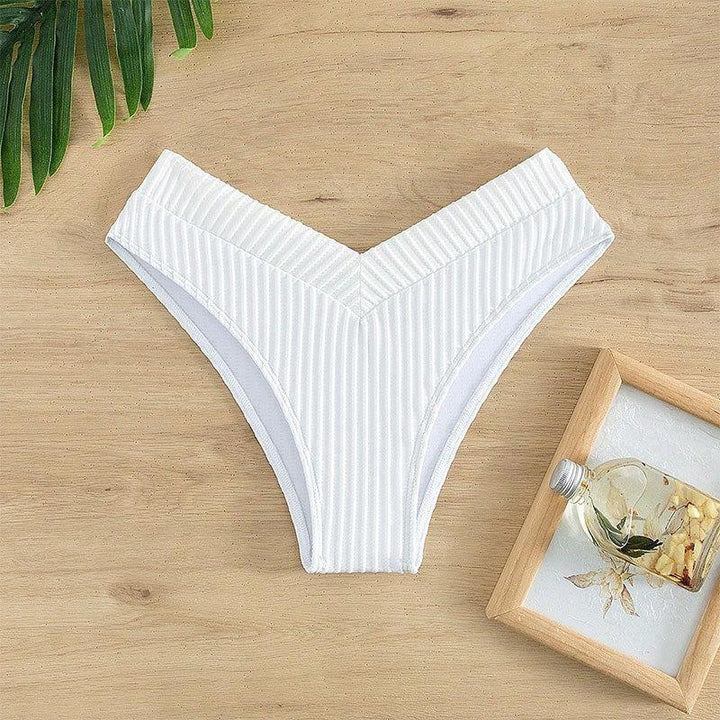 Women's bikini briefs with fashionable V-neckline and sophisticated stripe pattern StylebySassy
