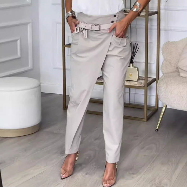 Women's high-waisted ankle-length pencil skirt with front pleat and side pockets StylebySassy