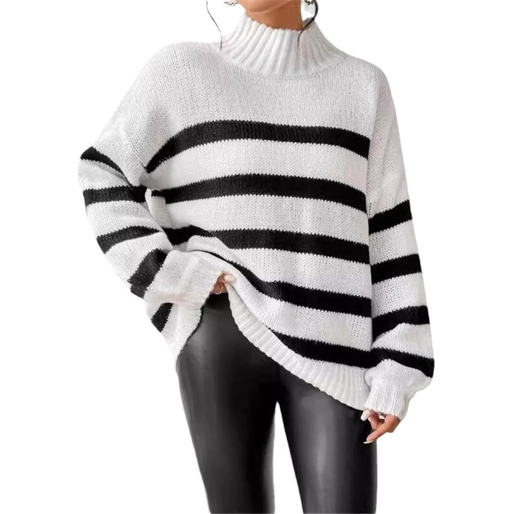 Women's Sweater | Ribbed Collar Striped Design