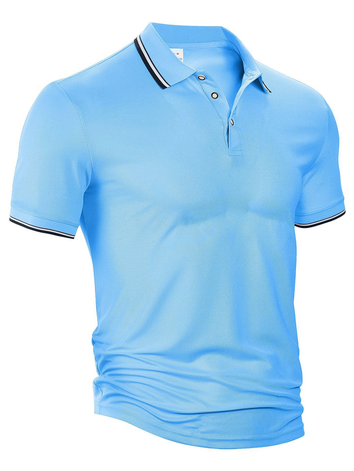 Men's classic polo shirt made of piqué with contrasting stripes at the collar StylebySassy