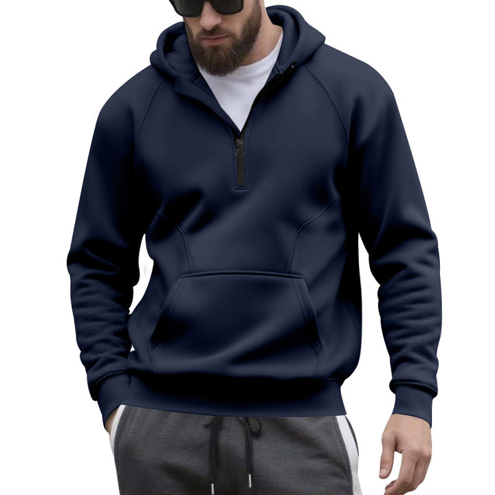 Men's half-zip hoodie in a minimalist softshell look with kangaroo pocket and raglan sleeves StylebySassy
