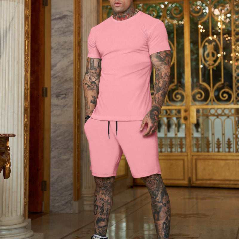 Men's slim Jersey set with round neck shirt and elastic drawstring shorts StylebySassy