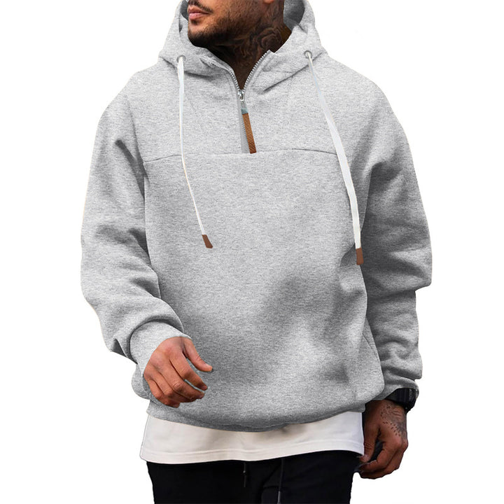 Men's nano sweat half-zip with textured interior, adjustable hood and wide ribbed hem StylebySassy